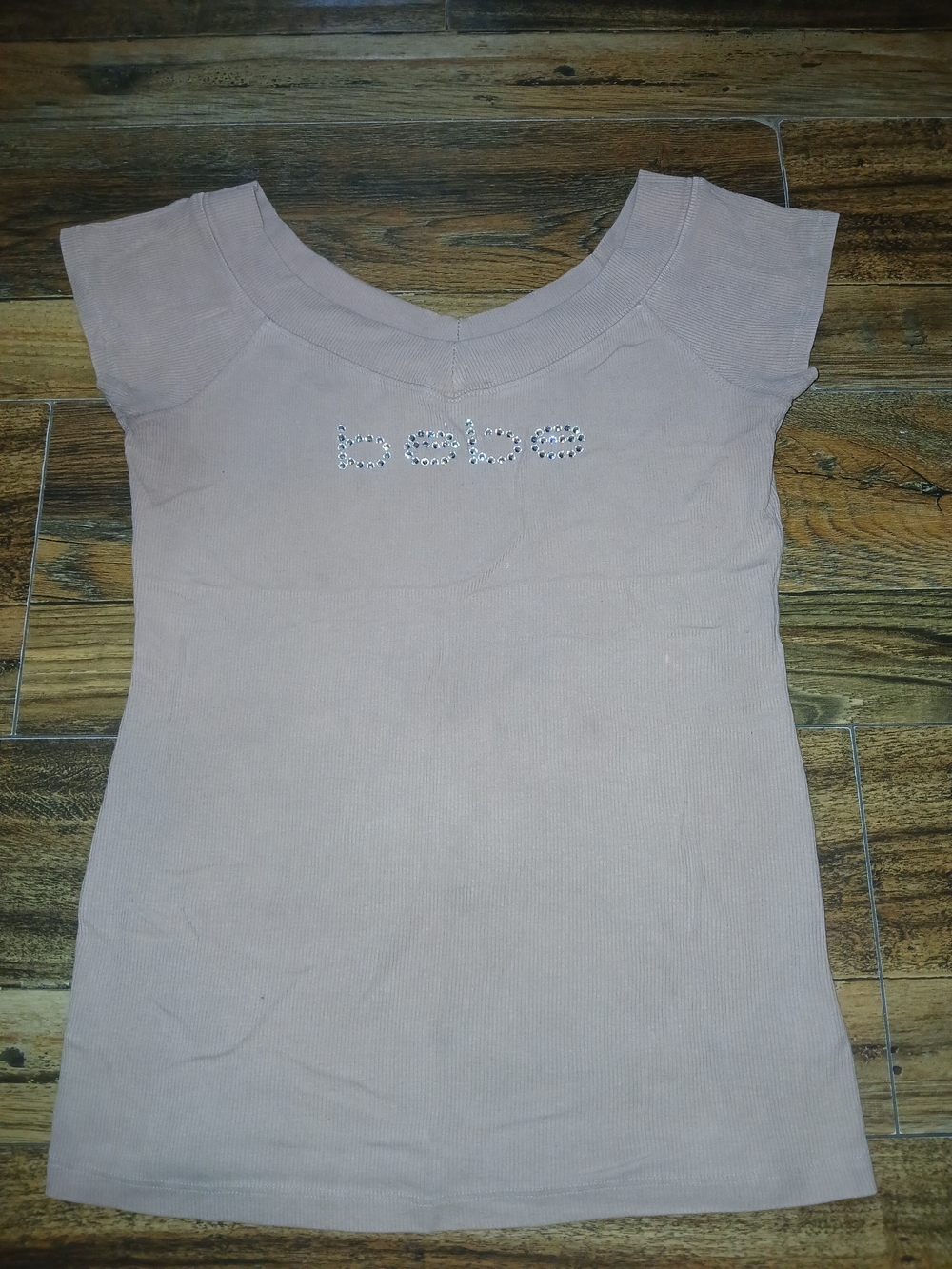 bebe Pink Rhinestone Logo Short Sleeve Tee